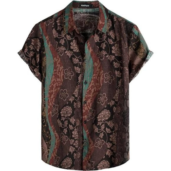 UBB CLOTHING ARTICLE #6807 Mens Summer Tropical Shirts Short Sleeve Brown Vintage