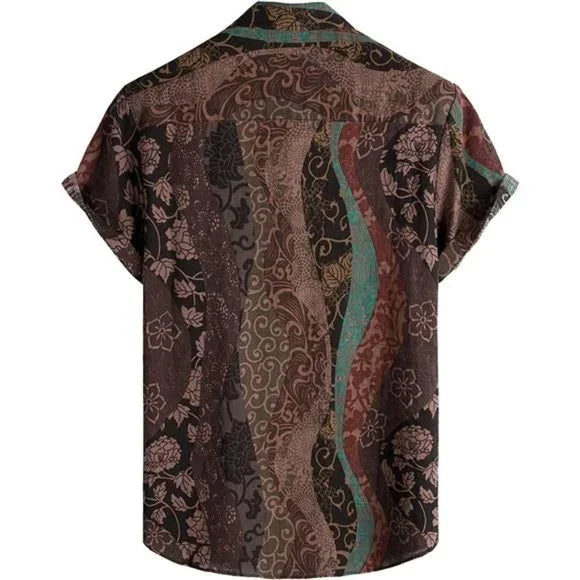 UBB CLOTHING ARTICLE #6807 Mens Summer Tropical Shirts Short Sleeve Brown Vintage